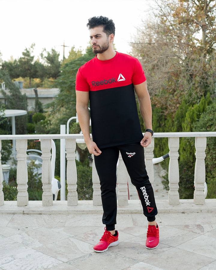 ست تیشرت وشلوار Reebok مدل GK (مشکی قرمز)